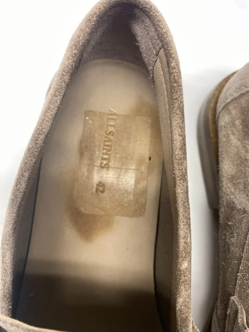 ALL SAINTS Mens Sam Taupe Suede Penny Loafer Sz 9